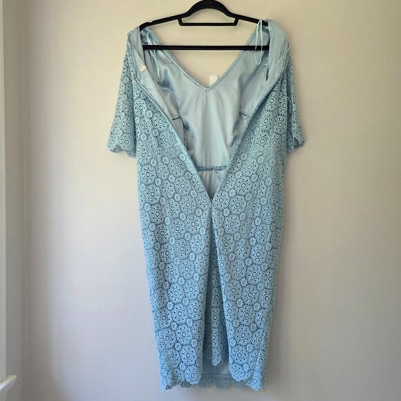 BODEN Carin Crochet Overlay Sheath Dress | US Size 10 | Midi Dress Light Blue - Picture 6 of 14